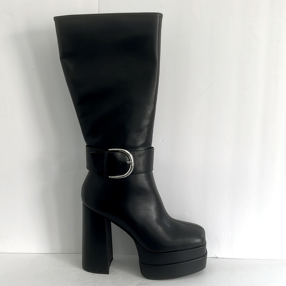 SHOE DAZZLE Black Platform Knee-High Tall Chunky Heeled Boots Shoes Size 10 - Picture 9 of 14